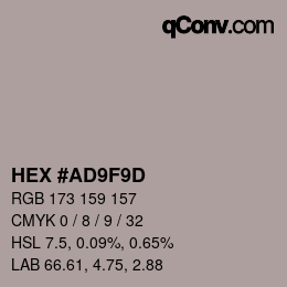 Color code: HEX #AD9F9D | qconv.com