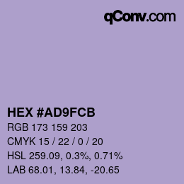 カラーコード: HEX #AD9FCB | qconv.com