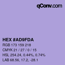 カラーコード: HEX #AD9FDA | qconv.com