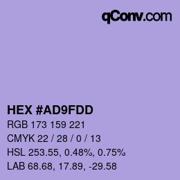 カラーコード: HEX #AD9FDD | qconv.com