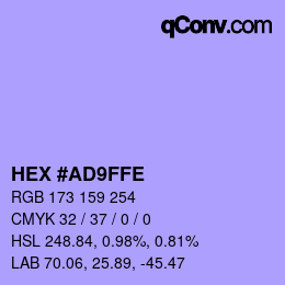 Color code: HEX #AD9FFE | qconv.com