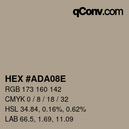 Color code: HEX #ADA08E | qconv.com