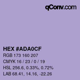 Color code: HEX #ADA0CF | qconv.com