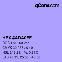 カラーコード: HEX #ADA0FF | qconv.com