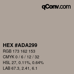 颜色代码: HEX #ADA299 | qconv.com