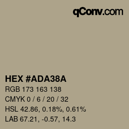 Color code: HEX #ADA38A | qconv.com