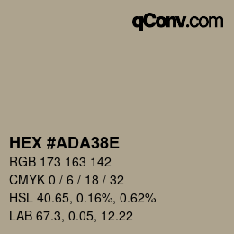 Color code: HEX #ADA38E | qconv.com