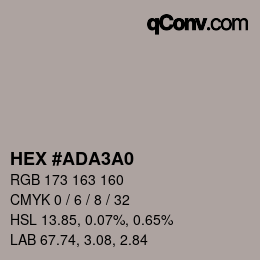 颜色代码: HEX #ADA3A0 | qconv.com