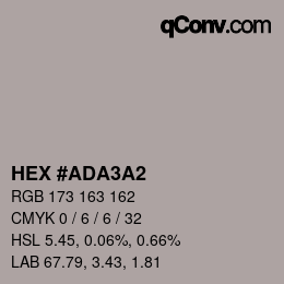 Color code: HEX #ADA3A2 | qconv.com