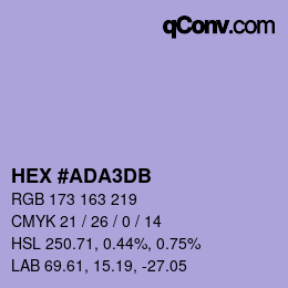 Color code: HEX #ADA3DB | qconv.com