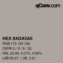 Color code: HEX #ADA5A0 | qconv.com