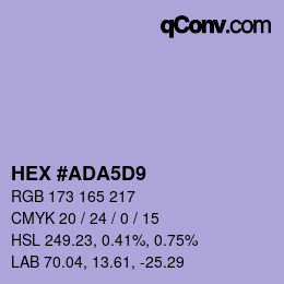 Color code: HEX #ADA5D9 | qconv.com