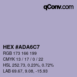 Color code: HEX #ADA6C7 | qconv.com