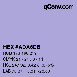 颜色代码: HEX #ADA6DB | qconv.com