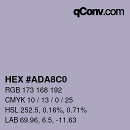 Farbcode: HEX #ADA8C0 | qconv.com
