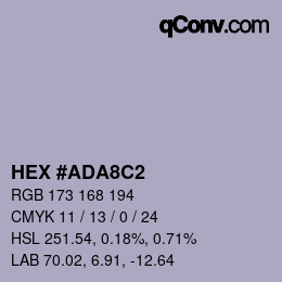 カラーコード: HEX #ADA8C2 | qconv.com