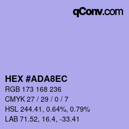 Color code: HEX #ADA8EC | qconv.com