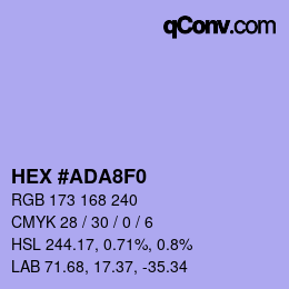 Color code: HEX #ADA8F0 | qconv.com