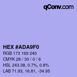 Color code: HEX #ADA9F0 | qconv.com