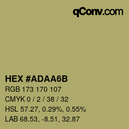 Color code: HEX #ADAA6B | qconv.com