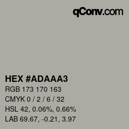 颜色代码: HEX #ADAAA3 | qconv.com