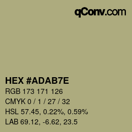 Color code: HEX #ADAB7E | qconv.com