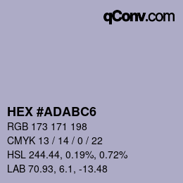 Farbcode: HEX #ADABC6 | qconv.com