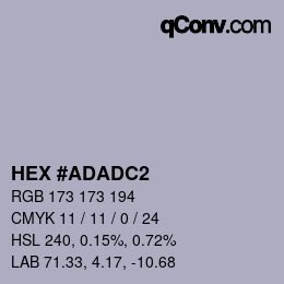 颜色代码: HEX #ADADC2 | qconv.com