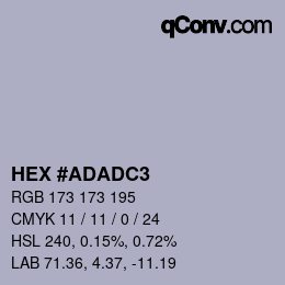 Color code: HEX #ADADC3 | qconv.com