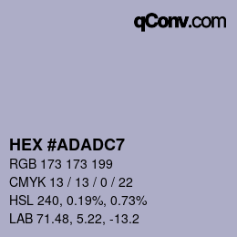 Color code: HEX #ADADC7 | qconv.com