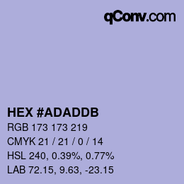 カラーコード: HEX #ADADDB | qconv.com