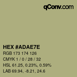 Color code: HEX #ADAE7E | qconv.com