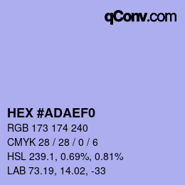 Color code: HEX #ADAEF0 | qconv.com