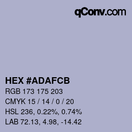 Color code: HEX #ADAFCB | qconv.com