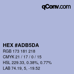 カラーコード: HEX #ADB5DA | qconv.com