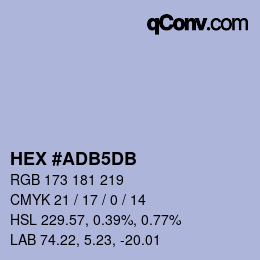 Color code: HEX #ADB5DB | qconv.com