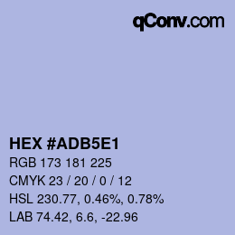 Color code: HEX #ADB5E1 | qconv.com