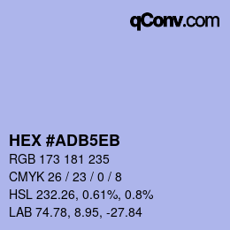 Color code: HEX #ADB5EB | qconv.com
