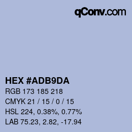Color code: HEX #ADB9DA | qconv.com