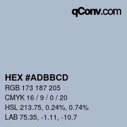 颜色代码: HEX #ADBBCD | qconv.com