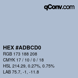 Color code: HEX #ADBCD0 | qconv.com