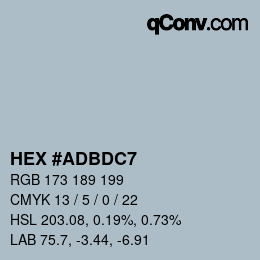 颜色代码: HEX #ADBDC7 | qconv.com
