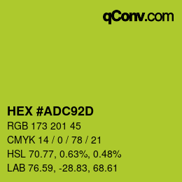 Color code: HEX #ADC92D | qconv.com