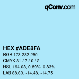 Color code: HEX #ADE8FA | qconv.com