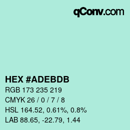 Color code: HEX #ADEBDB | qconv.com