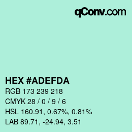 Color code: HEX #ADEFDA | qconv.com