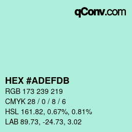 Color code: HEX #ADEFDB | qconv.com