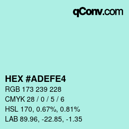 Color code: HEX #ADEFE4 | qconv.com