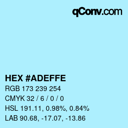 Color code: HEX #ADEFFE | qconv.com