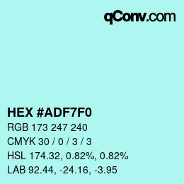 Color code: HEX #ADF7F0 | qconv.com